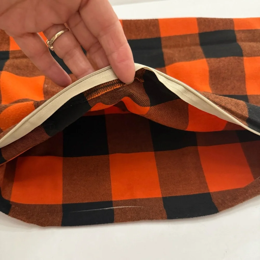 Pillow Covers (2) black, and orange plaid 21